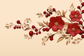 Bronze vector illustration cute aesthetic old cranberry paper with cute cranberry flowers