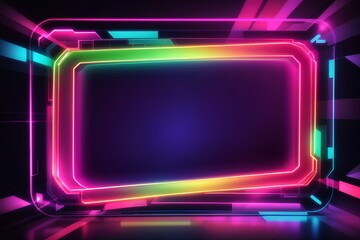 Abstract Bright Neon Rectangular Frame Background,  created by ai generated