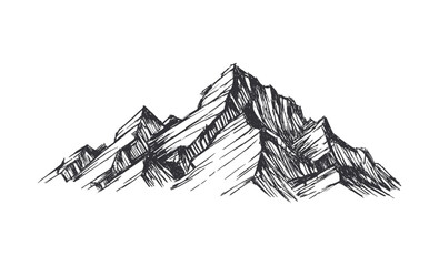 Rocky mountains on white background. Hand drawn sketch