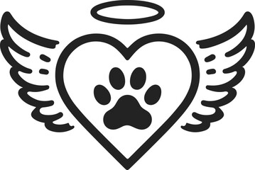  Dog Paw Print with Angel Wings and Halo