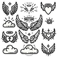 Fototapeta premium Decorative Angel Wing Motifs and Celestial Icons