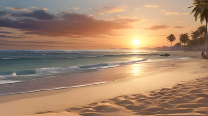 Fototapeta na wymiar Hyperrealistic Sunset Serenity, sunset on the beach, Generative AI