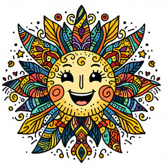 Doodle art of a cheerful sun with a smiling face