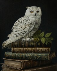 white owl sitting top stack books portrait sherlock holmes store princess elements merlin