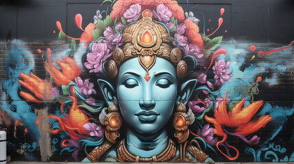 Street Art Devotion: Graffiti illustration portraying Ganesh's arts patronage.