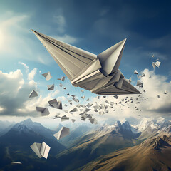 A conceptual image of a paper airplane transforming into a real airplane.
