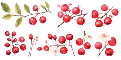 Cranberry vector illustration cute aesthetic old mahogany paper with cute mahogany flowers - obrazy, fototapety, plakaty