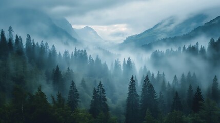 Obraz premium view forest foggy sky mountains transparent rustic enormous secure ratio young forests surrounding clearing moderate lighting misty ghost town