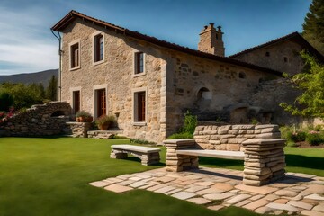 old castle in the village, old stone masonry, stone house.