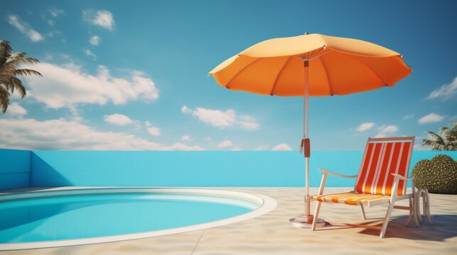 Umbrella and chair around swimming pool
