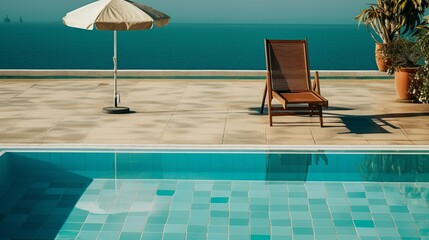 Deckchair and swimming pool in hotel