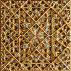 Detail of a gold and diamond-encrusted metal plate. 