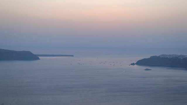 Ocean View with Boats at the Santorini Caldera after Sunset