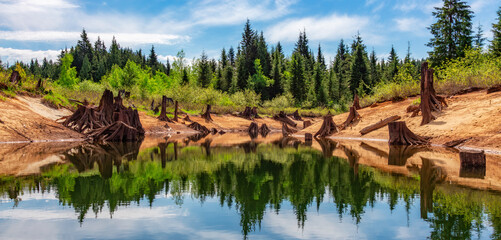 Stave Lake in Mission, BC, Canada. Nature Background Panorama