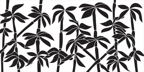 Vector black monochrome stencil Bamboo. Contour floral print drawing. Window transom for painting..