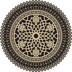 Vector gold and black round Turkish ornament. Ottoman circle, ring, frame.