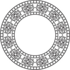 Vector monochrome black round Yakut ornament. Endless circle, border, frame of the northern peoples of the Far East.