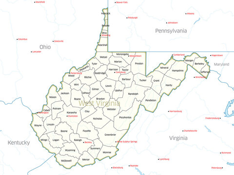 Political map showing the counties of the state of West Virginia.