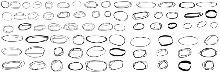 Set of hand drawn circle sketch doodle grunge highlights background. Vector of freehand circle round scrawl frames. Hand drawn pen lines doodle sketches circle lines.