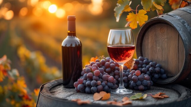 vinho taça uva fundo desfocado barril