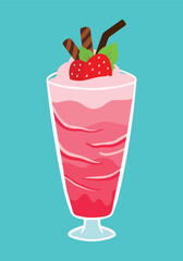 Strawberry Smoothie Milkshake Summer Drink and Beverage in Flat Cartoon Illustration