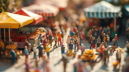 miniature scene of a Martisor market - obrazy, fototapety, plakaty