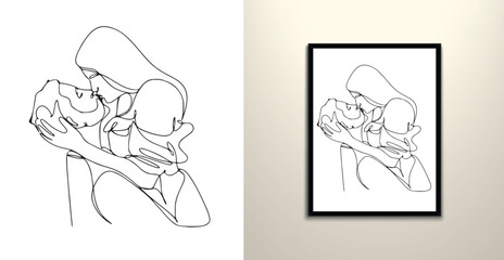 Obraz premium Couple hug line art drawing 