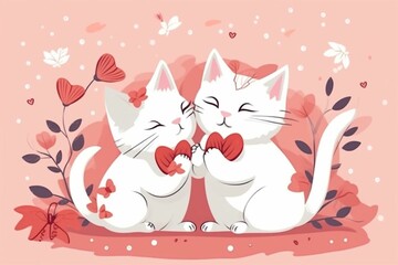 Illustration of adorable cats celebrating love on Valentine's Day. Generative AI