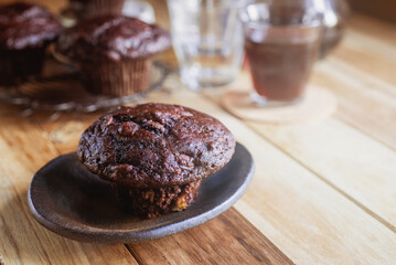 Homemade double chocolate banana muffins