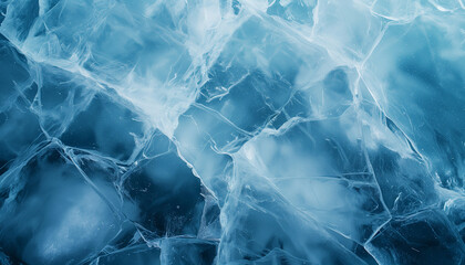 ice texture cracks, abstract background winter ice transparent blue - obrazy, fototapety, plakaty