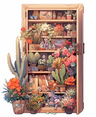 Nature's Reclamation: Colorful Cactus in Cupboard