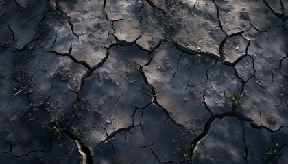 The ground has cracks in the top view for the background or graphic design with the concept of drought and death. Drought is the phenomenon of prolonged shortage of water.