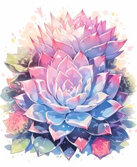 Decorative Plant Illustration, Colorful Star-Shape Ariocarpus Cactus, Detailed and High Res