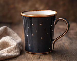stock photo of coffee mug against a dark background. professional color grading, soft shadows, clean sharp focus. 