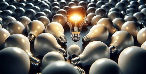One out unique idea light bulb concept. Think differently and Creation of creative idea. New idea, brainstorming concept. Business, ideas and the discovery of new technology. Generative AI - 1