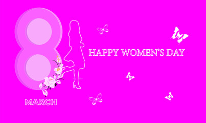 International Women's Day 8 march with frame of flower and leaves
