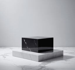 3d render of a modern black marble podium