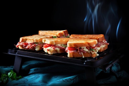 Grilled cheese sandwich with ham and cheese and vegetables
