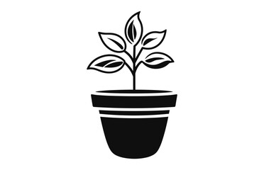 Plant Pot Silhouette isolated on a white background, A Potted plant tree Black Vector 