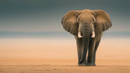 Foto op Canvas an Elephant standing against sand color background with copy space © Michael
