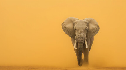 Fototapeta na wymiar an Elephant standing against sand color background with copy space