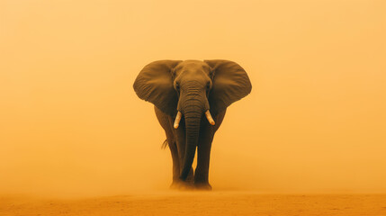 an Elephant standing against sand color background with copy space