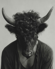 a Cow surrealist Art. animal-faced human Minimalism.