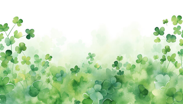 Closeup and crop shamrock plants on white background. Patricks Day greeting card