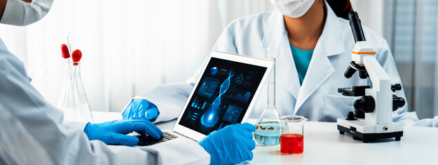 Laboratory research team advance healthcare with scientific expertise, laboratory equipment, and...