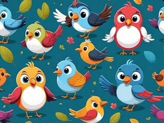 Fototapeta premium Seamless pattern with birds. Generative AI.