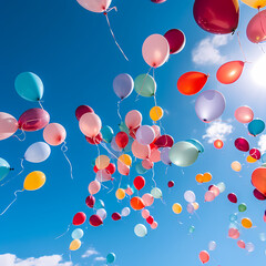 Balloons released into the sky at a celebration.
