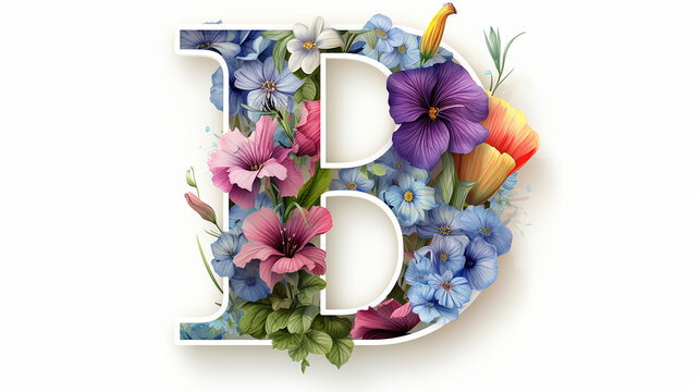 Serif Typeface Typographical Logo with Floral Design Featuring Letter 'B'. Spring, Summer
