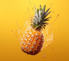ripe pineapple with splash of water