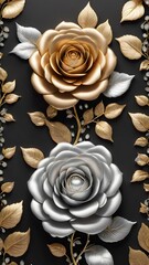 Golden silver rose flowers